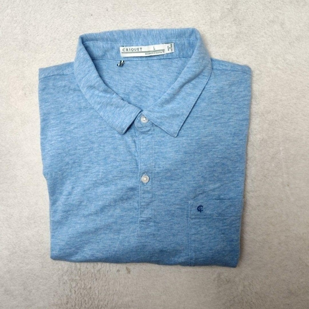 Criquet Polo Shirt Mens L Blue 100% Cotton Golf Collared Pocket Embroidered